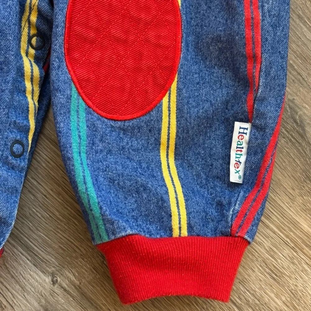 Healthtex Vintage 90s Denim Romper Primary Colors Snap Front Unisex 12 Months